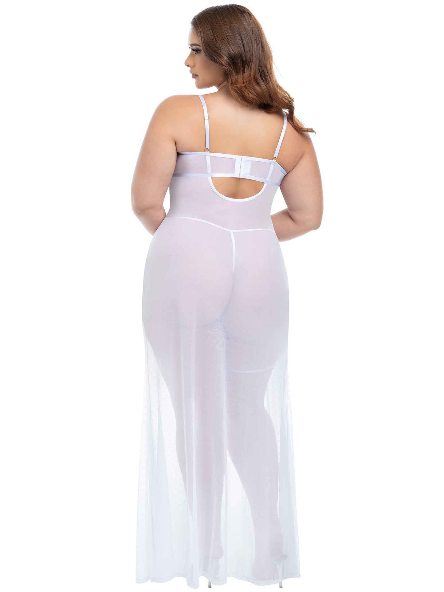 Oh la la Cheri Livia Sheer Gown & Garter Set White