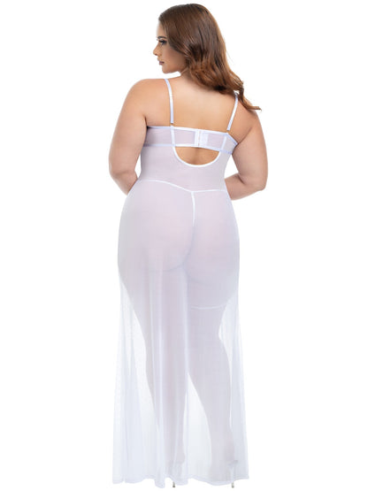 Oh la la Cheri Livia Sheer Gown & Garter Set White