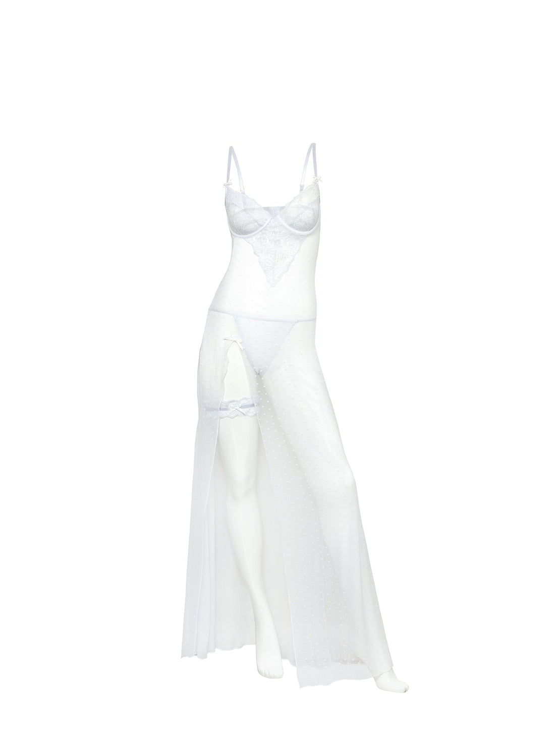 Oh la la Cheri Livia Sheer Gown & Garter Set White