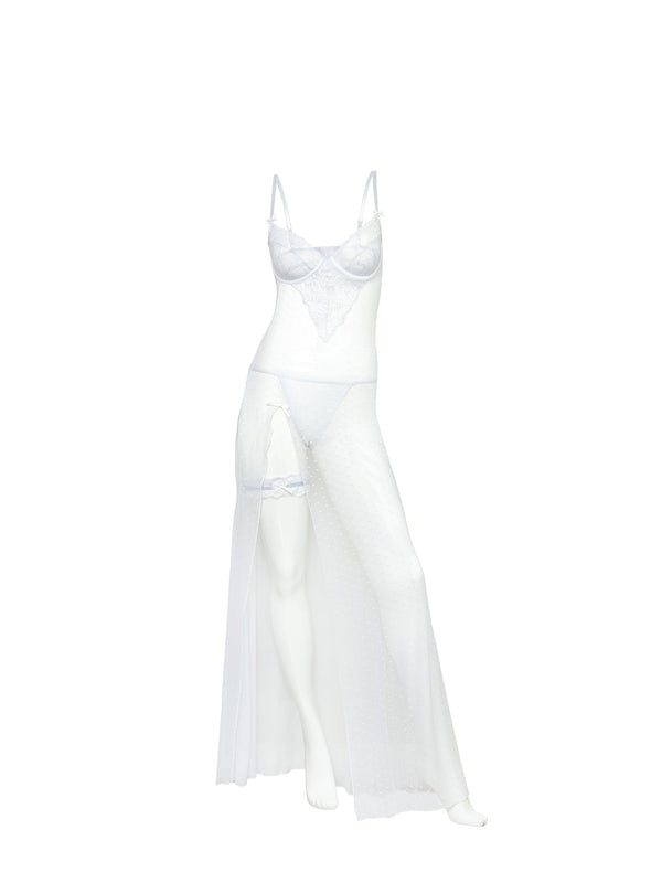 Livia Sheer Gown & Garter Set White