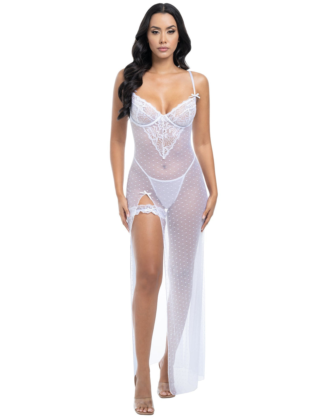 Livia Sheer Gown & Garter Set White