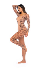 Mapale Long Print Sleeve Leopard Mesh Bodystocking