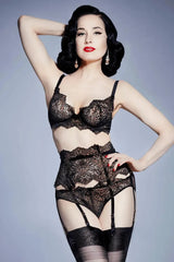 Dita Von Teese Lurex Lace High Waisted Suspender Belt Black
