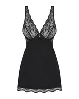Obsessive Luvae black babydoll with lace underwire bra, pearl detail, and delicate multi-stretch materials.