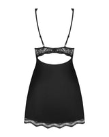 Obsessive Luvae Babydoll in black, featuring an underwire bra, pearl detail, and sexy exposed back.
