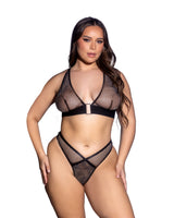 Roma Confidential Luxe Mirage Rhinestone Fishnet Plunge Bra Set