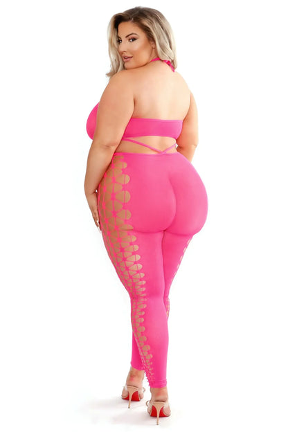 Fantasy Lingerie Glow Black Light Own The Night Bodystocking Neon Pink