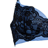 Mademoiselle Balconette Bra Skyfall: luxurious sky blue cups with gorgeous black lace overlay.