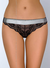 Axami Magnetism Brazilian Panty: silver band, black scalloped lace, seductive styling.