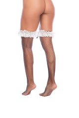 Mapale Maid Fishnet Thigh Highs Hold Ups Black/White
