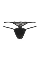 Seductive black Axami Maple Shiny Lollipop G-String with lace and shiny fabric, perfect for sensual discoveries.