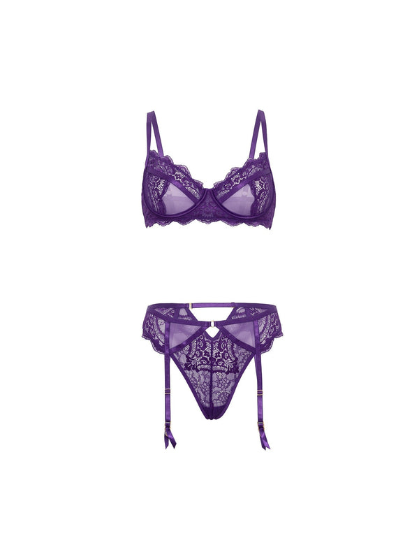 Margo Lace Garter Bra Set Imperial Purple