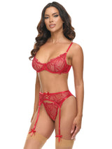 Mariah Sheer Gartered Bra Set Red Bows