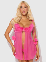 House of Desire Marilyn Marabou & Mesh Babydoll & G-String Set Pink Dragon