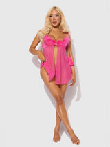 House of Desire Marilyn Marabou & Mesh Babydoll & G-String Set Pink Dragon
