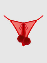 Marilyn Mesh & Pom Pom G-String Panty Crimson Red