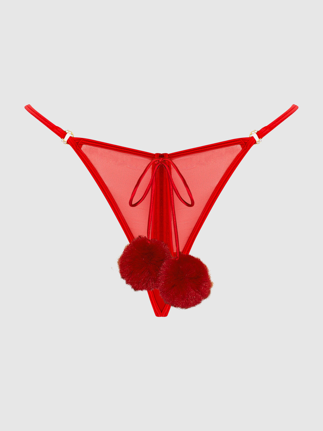House of Desire Queen Marilyn Mesh & Pom Pom G-String Panty Crimson Red