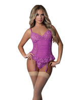 Magic Silk Butterfly Fantasies Gathered Corset Cheeky Set Neon Purple