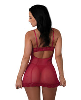Exposed Black Cherry Demi Cup Chemise & Thong Set - Red