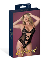 Exposed Queen Black Cherry Halter Teddy - Black