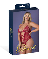 Exposed Queen Black Cherry Halter Teddy - Red
