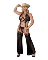 Exposed Queen Black Cherry Plunge Top w/Removable Chaps & Cheeky Panty Set