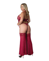 Exposed Queen Black Cherry Plunge Top w/Removable Chaps & Cheeky Panty Set Red