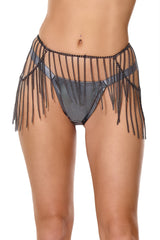 Coquette Metal Chain Fringe Garter Belt Gunmetal