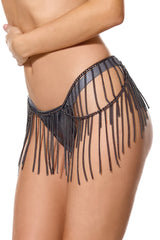 Coquette Metal Chain Fringe Garter Belt Gunmetal
