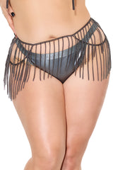 Coquette Metal Chain Fringe Garter Belt Gunmetal