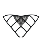 Black Miamor crotchless panties with delicate lace and seductive open gusset, perfect for naughty play.