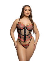 Roma Confidential Midnight Rose Sheer Floral Corset Set