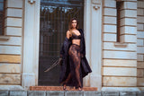Midnight Sheer Lace Bra, Thong & Pant Three Piece Set Black - Mapale