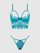 House of Desire Queen Mila Eyelash Lace Strappy Longline Bra & Tanga Set