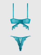 Mila Eyelash Lace Strappy Longline Bra & Tanga Set