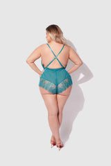 Mila Mesh & Eyelash Lace High Slit Romper Teddy