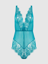 Mila Mesh & Eyelash Lace High Slit Romper Teddy