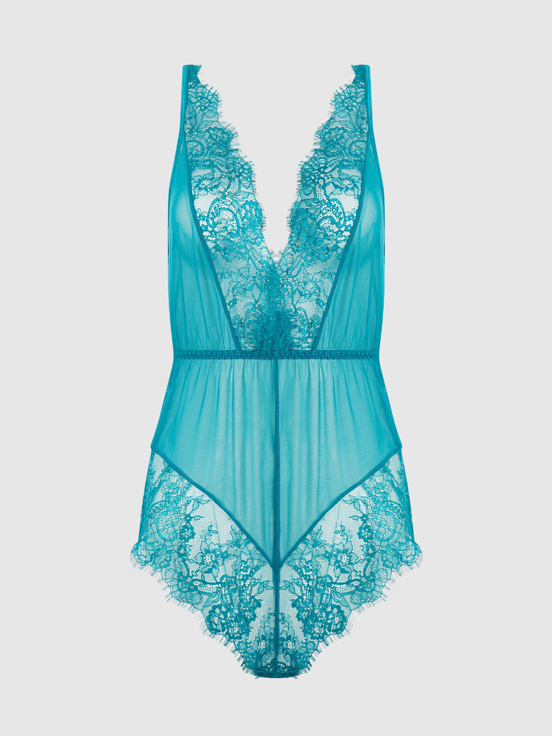 House of Desire Queen Mila Mesh & Eyelash Lace High Slit Romper Teddy