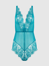 House of Desire Queen Mila Mesh & Eyelash Lace High Slit Romper Teddy