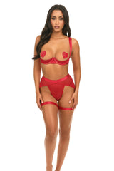 Mimi Open Cups Shelf Bra Set Red