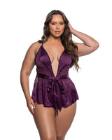 Roma Confidential Moonlight Kiss Stretch Satin Romper Purple