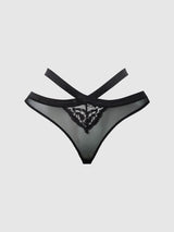 House of Desire Natasha Lace & Mesh Strappy Hipster Black