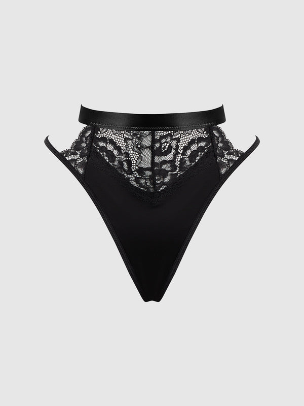 House of Desire Natasha Satin & Lace Bow Tie G-String Black