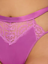 Natasha Satin & Lace Bow Tie G-String Cyclamen Pink