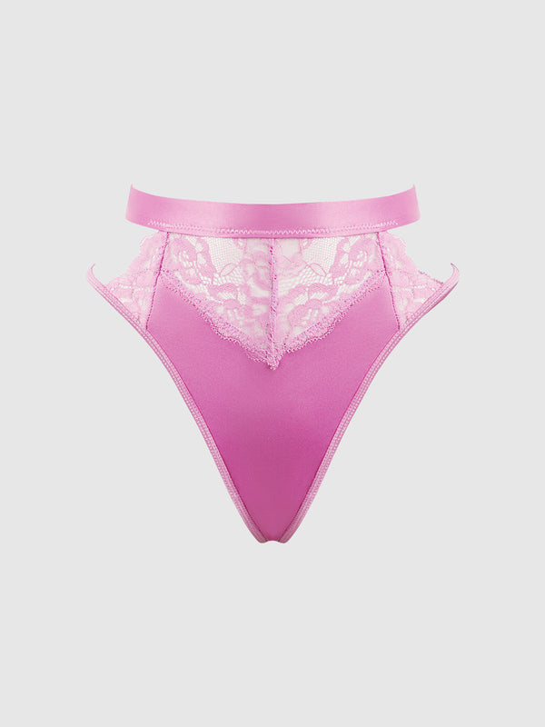 House of Desire Natasha Satin & Lace Bow Tie G-String Cyclamen Pink