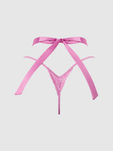 House of Desire Queen Natasha Satin & Lace Bow Tie G-String Cyclamen Pink