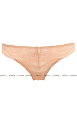 Nella Thong: Girly beige floral lace thong panties with a comfortable cotton crotch.