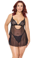 Coquette Nipple Hardware Chain Sheer Babydoll & G-String Leopard