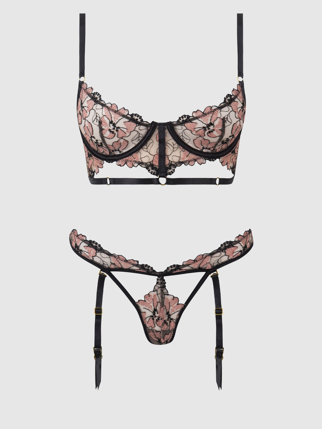 Nova Blacklight Glow Lace Bra & Gartered Thong Set