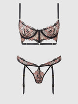 Nova Blacklight Glow Lace Bra & Gartered Thong Set